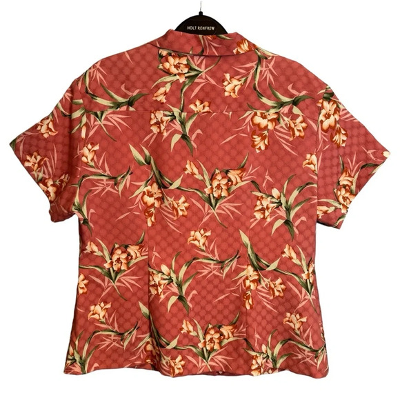 Hilo Hattie 100% Silk Button Up Shirt Size 10 Women's Pink Floral Hawaiian Beach - Picture 3 of 11